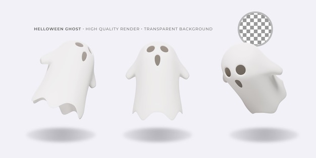 3d cute asset halloween ghost in 3 different angles