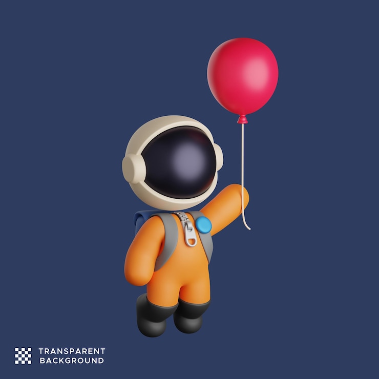 PSD 3d cute astronaut flying with a red balloon. science concept design