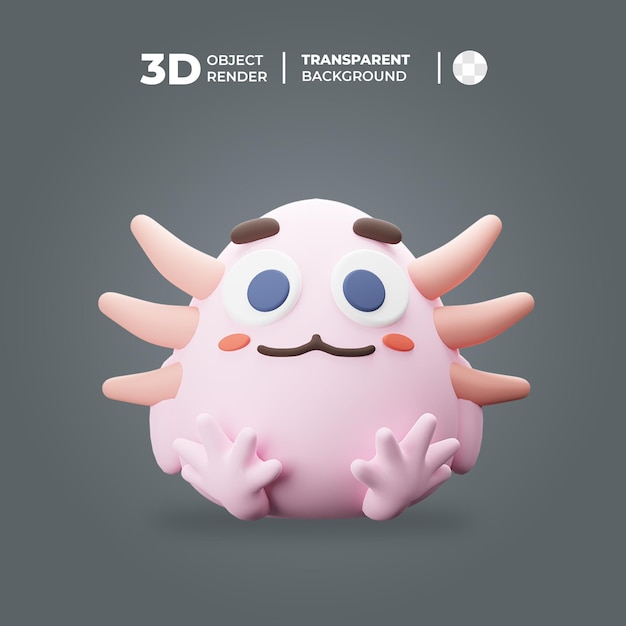 PSD 3d cute axolotl cartoon character