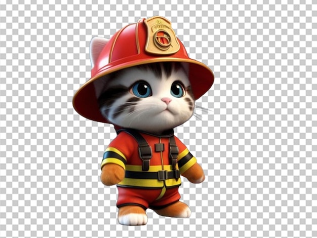 PSD piccolo gatto 3d in uniforme di pompiere