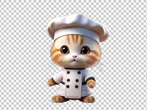 PSD 3d cute baby cat wearing a chef uniform