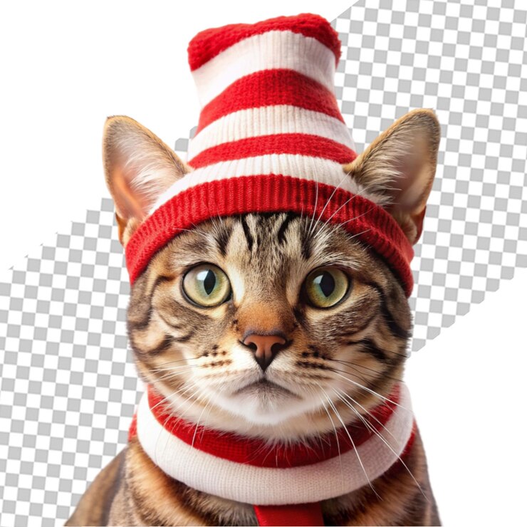 PSD 3d cute baby cat wearing santa clues dress white