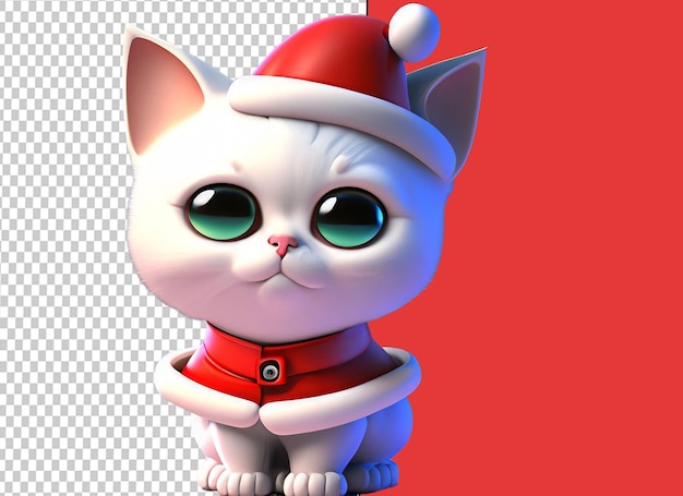 3d cute baby cat wearing Santa clues dress white