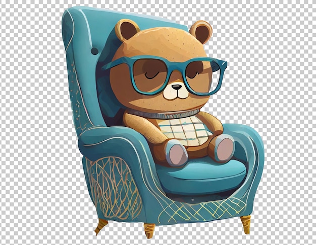 PSD 3d cute baby chair wearing glasses sublimation on a white background