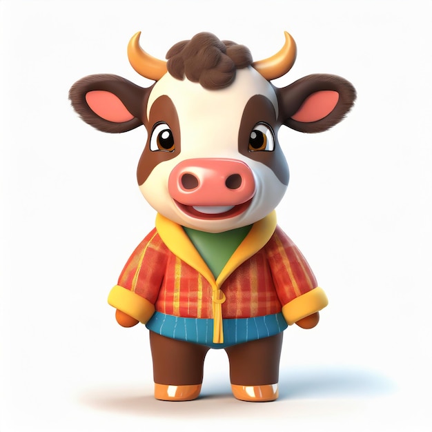 PSD 3d cute baby cow animal hyperrealistic illustration transparent background