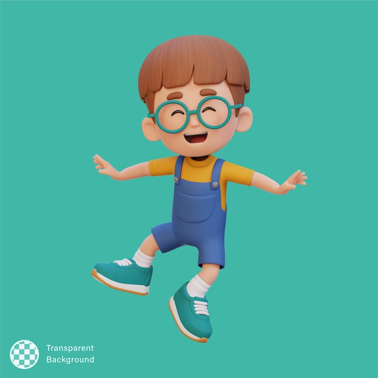 PSD 3d милый мальчик в позе прыжка