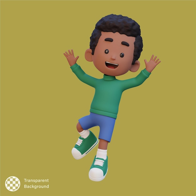3Dの可愛い男の子がジャンプポーズで