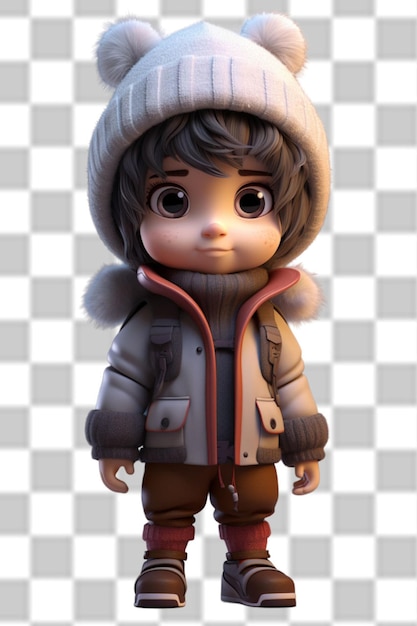 PSD 3d cute boy wearing beautiful winter jacket