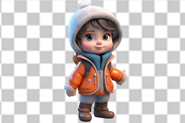 3d cute boy wearing beautiful winter jacket