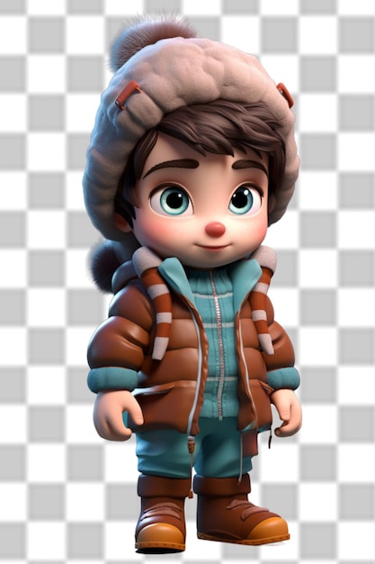 3d cute boy wearing beautiful winter jacket