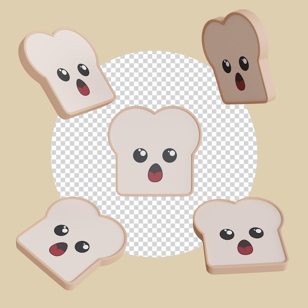 3D cute bread character with Face with open mouth