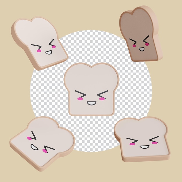 3D cute bread character with Grinning face