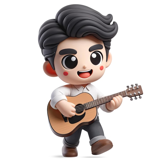 PSD un cartoon 3d carino di un uomo che suona la chitarra