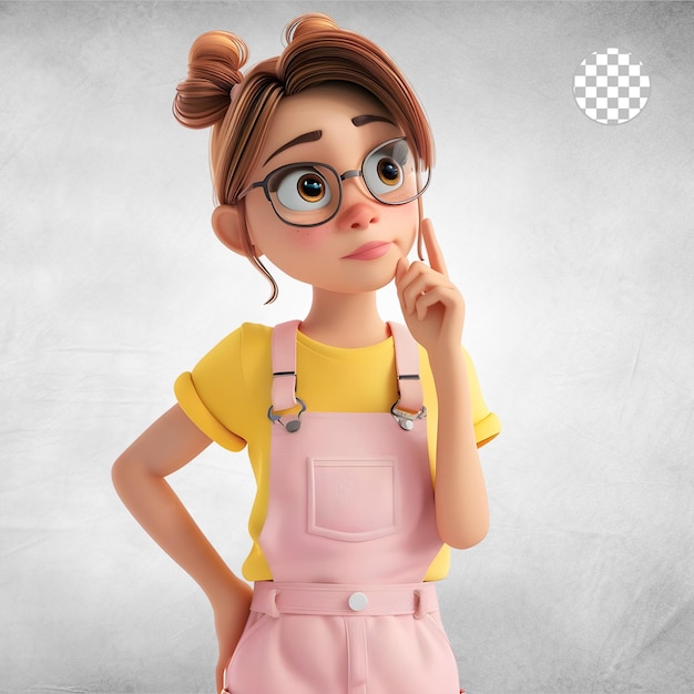 PSD 3d cute cartoon smart girl isolated on transparent background playful transparent png character