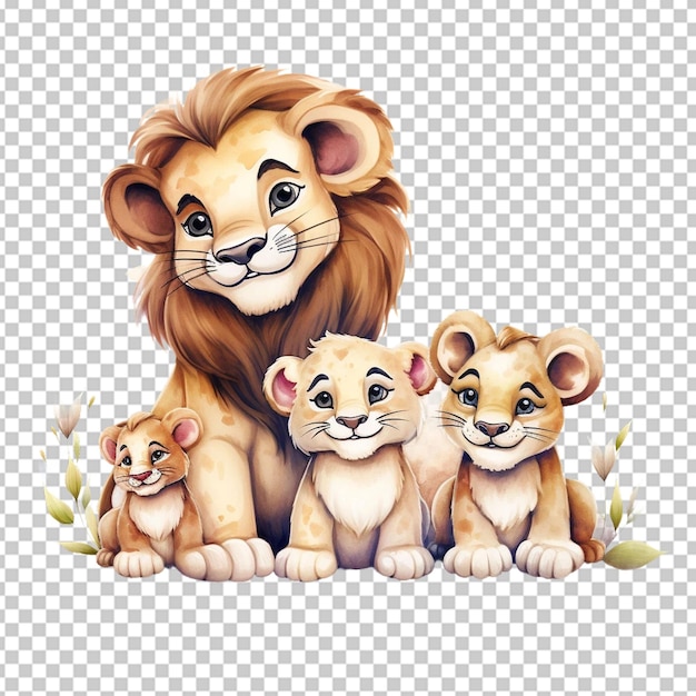 PSD 3d милый мультфильм акварель loin семейный клипарт png сублимация