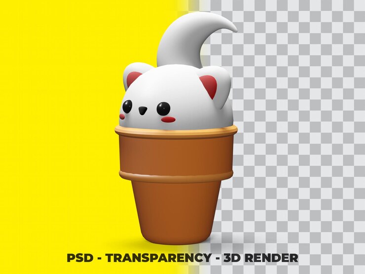 PSD 3d cute cat on the ice cream cone with transparency background