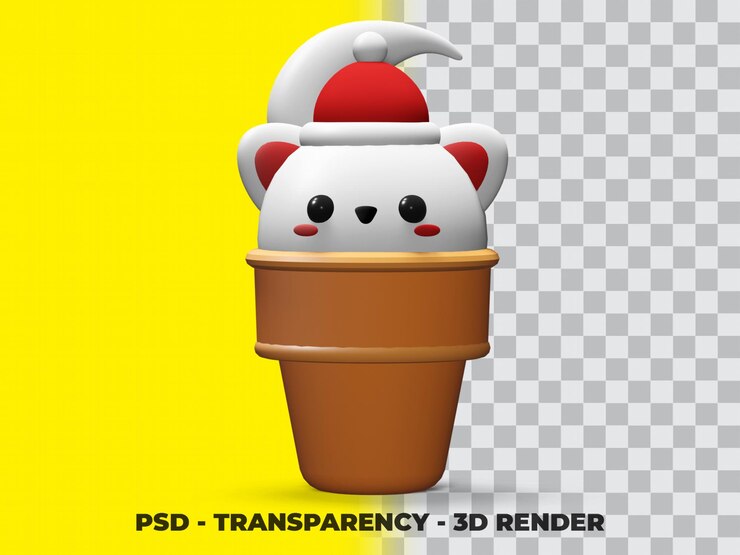 PSD 3d cute cat on the ice cream cone with transparency background