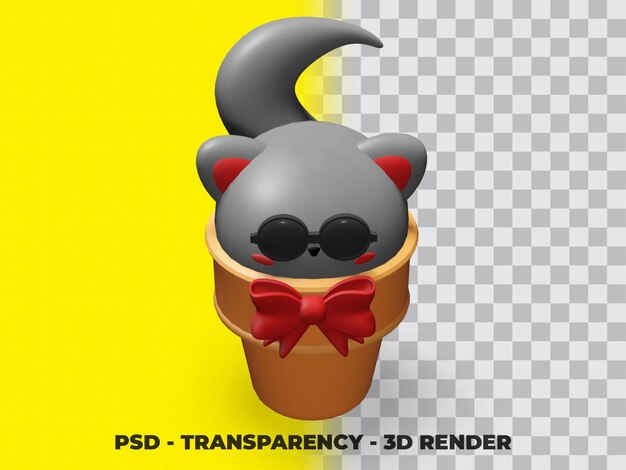 PSD 3d cute cat on the ice cream cone with transparency background