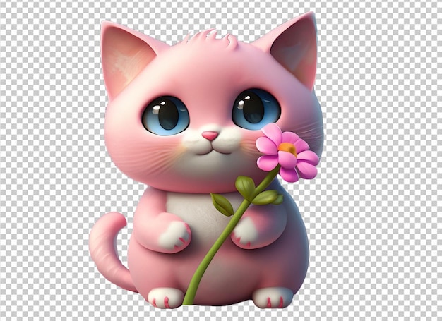3d cute cat with flower