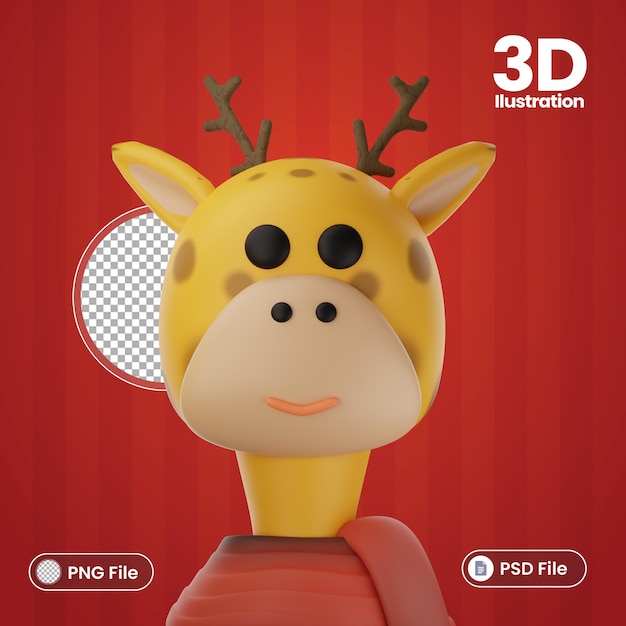 PSD 3d cute character giraffe merry christmas theme