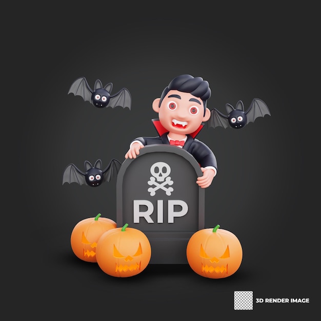 PSD 3d cute character halloween vampire scary design illustration