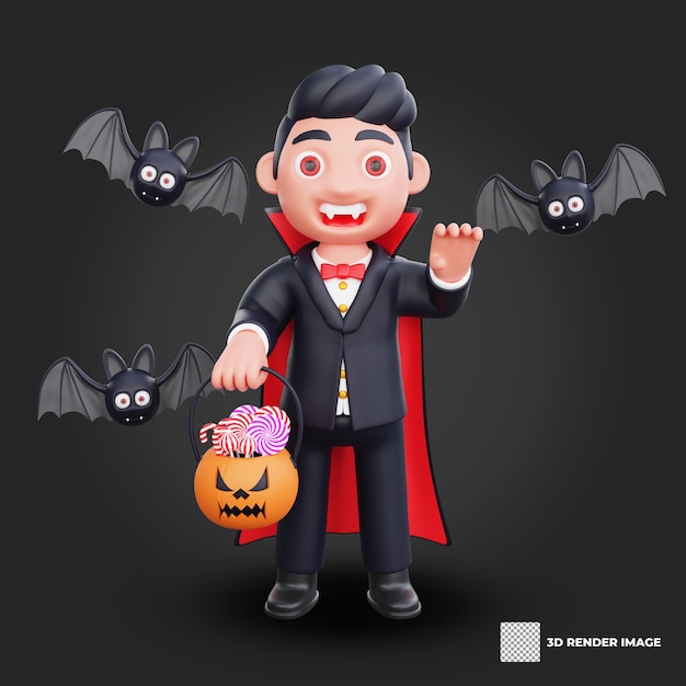 PSD 3d cute character halloween vampire scary design illustration