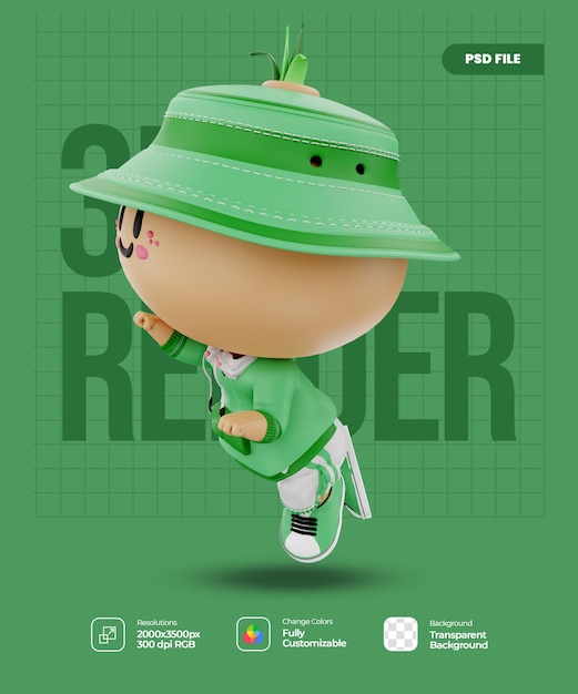 3d cute character with transparent background