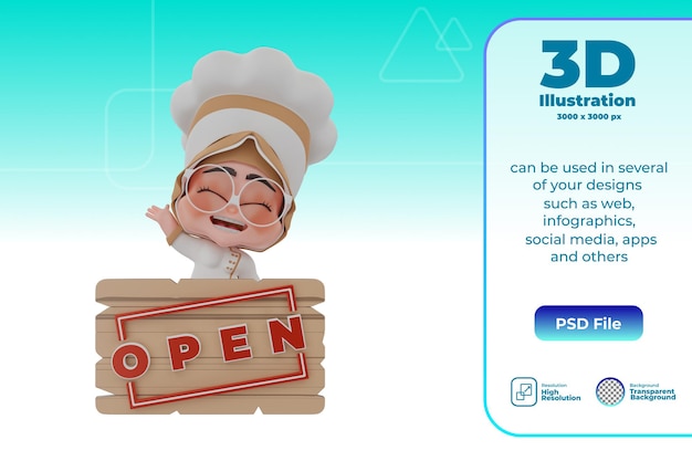 3d cute chef character illustration