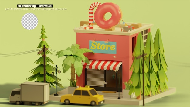 Illustrazione del negozio di ciambelle di concetto carino 3d