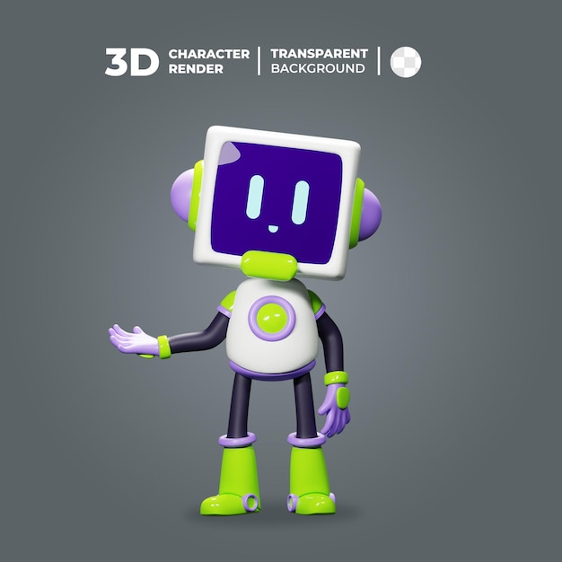 PSD 3d cute cool robot pointing right