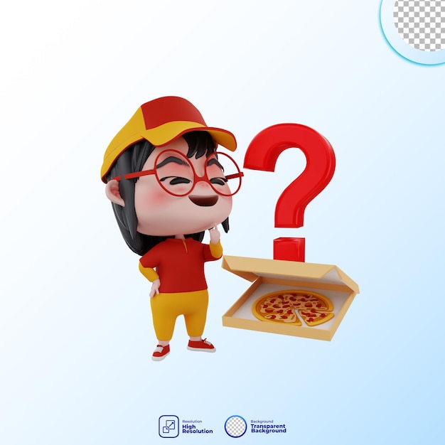 PSD illustrazione sveglia del carattere della pizza del corriere 3d