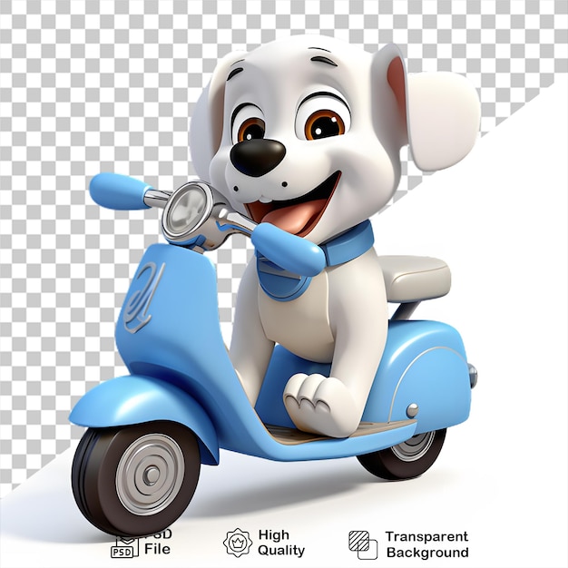PSD 3d милая собака едет на мотоцикле изолирована на прозрачном фоне