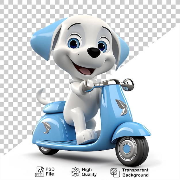 PSD 3d cute dog ride a motorcycle isolated on transparent background