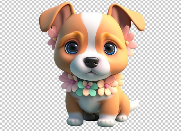 PSD 3d 可愛い犬と花