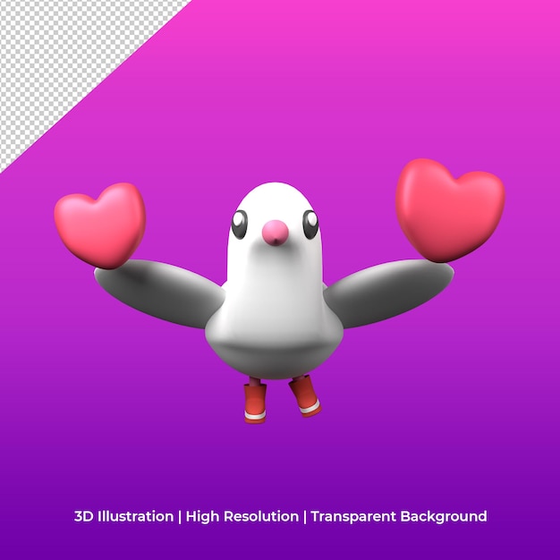 PSD 3d cute dove hold love with wings