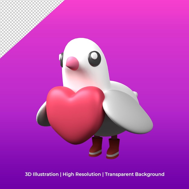 PSD 3d cute dove holding big love