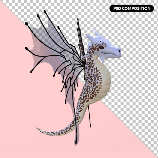 3D 可愛的龍插圖 孤立的優質PSD