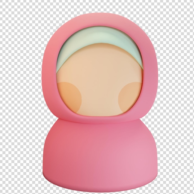 ピンクのヒジャーブの3Dかわいい顔のないイスラム教徒の少女のアバター