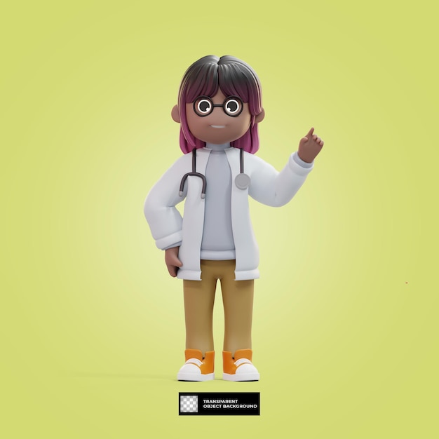 PSD 3d cute female doctor character illustration isolated
