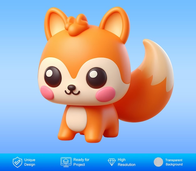 3d cute fox cartoon animal character