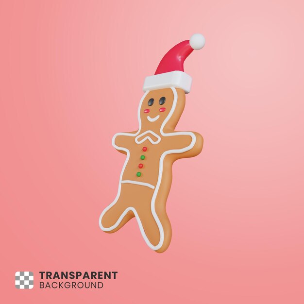 PSD 3d cute gingerbread with santa claus caps