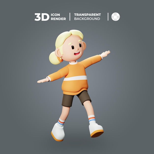 3D 귀여운 소녀 캐릭터 매우 행복