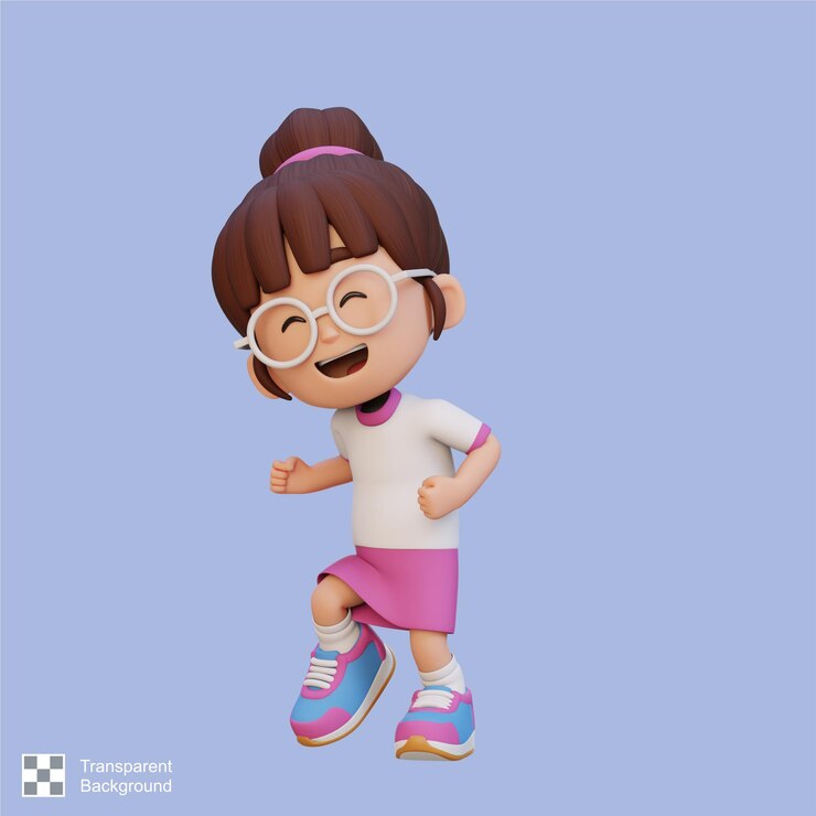 PSD 3d милая девушка счастлива танцевать