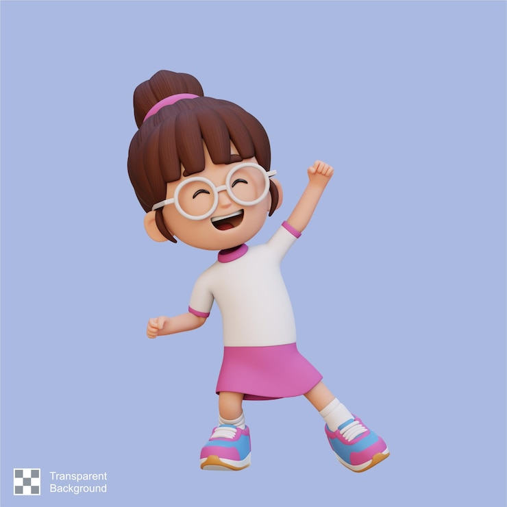 PSD 3d милая девушка в счастливой позе