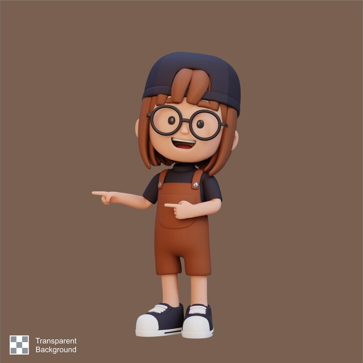 PSD 3d милая девушка указывает рукой в сторону