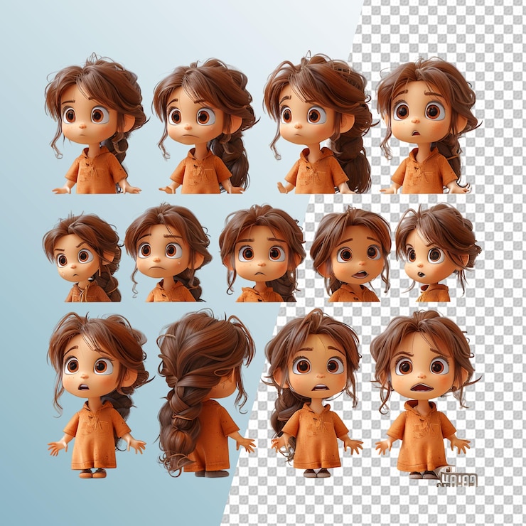PSD 3d cute girl on transparent background