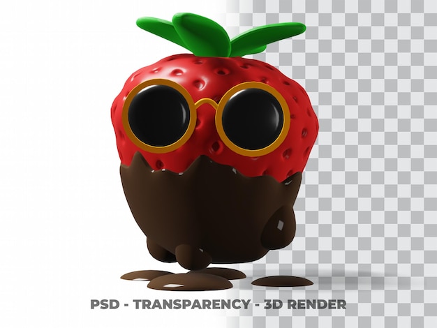 PSD 3d cute glasses strawberry chocolate with transparency background