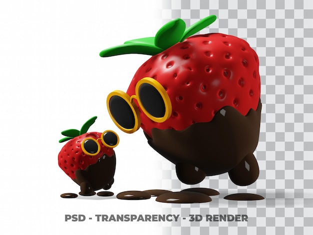 3D Cute Glasses Strawberry Chocolate with Transparency Background