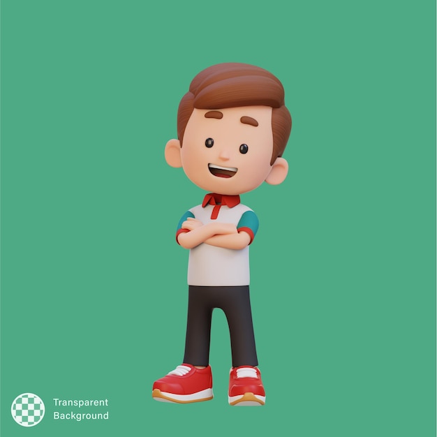 PSD 3d cute kid character in confident pose crossed hand