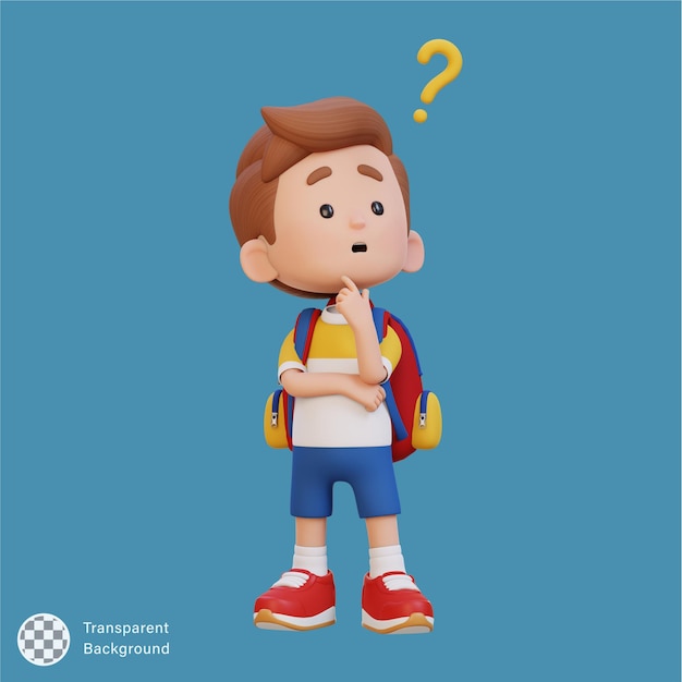 3D cute kid thinking clueless